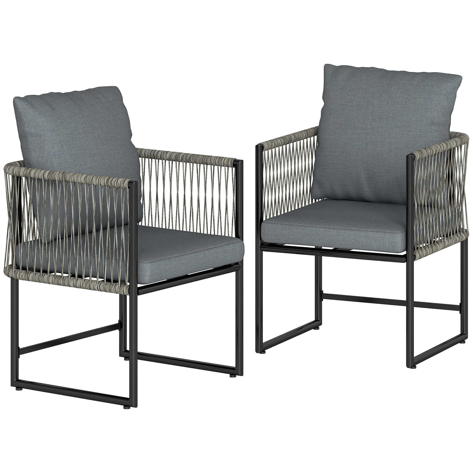 GARTENSTÜHLE 2er Set Stahl PE-Rattan Dunkelgrau - Dunkelgrau, Metall (52/66/52cm) - Outsunny