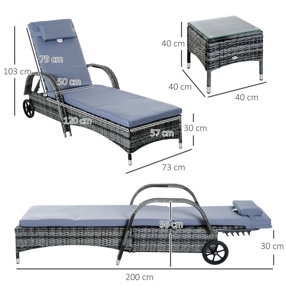 GARTENMÖBEL Set, Metall, PE, Grau - Grau, Metall - Outsunny