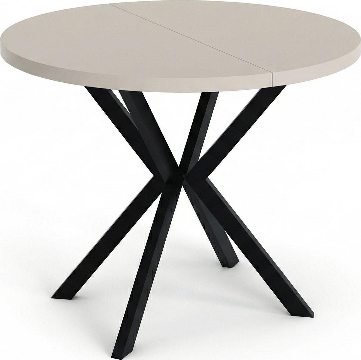 ESSTISCH Valeo runder ausziehbarer, Kaschmir Beige Grau 120-200/120/76 cm - Kaschmir/Schwarz, Holzwerkstoff/Metall (200/120/76cm) - WFL GROUP