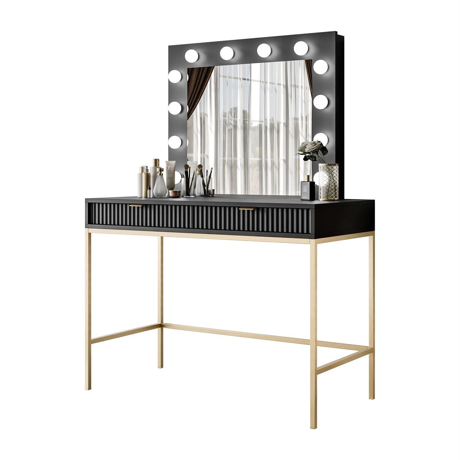 SCHMINKTISCH MIT SPIEGEL CORTADO GOLD T104 SCHWARZ - Schwarz, Holzwerkstoff (104/78/50cm) - Lookway