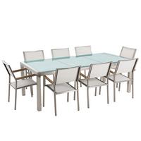 GARTENMÖBEL SET 8-Sitzer Crashglas Textilbespannung weiß Grosseto - Transparent/Silberfarben, Glas - Beliani