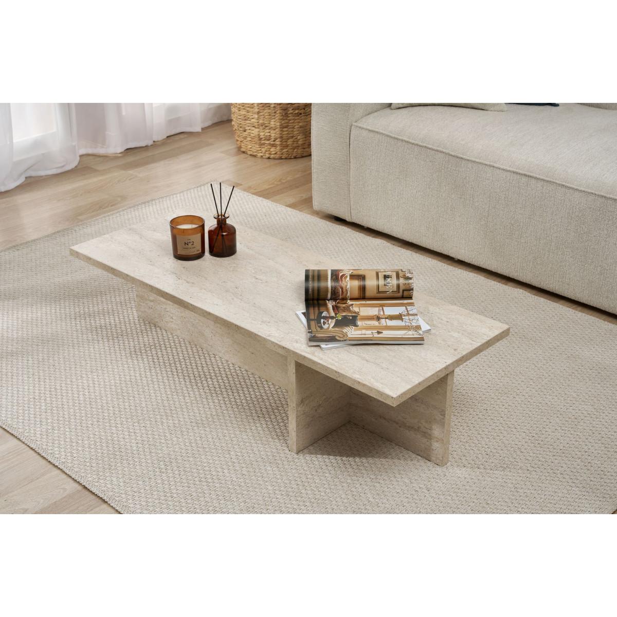 COUCHTISCH mit rechteckiger Platte und asymmetrischem Fuß L120 cm - HARBOR - Beige, Holzwerkstoff (50/45/30cm) - Calicosy