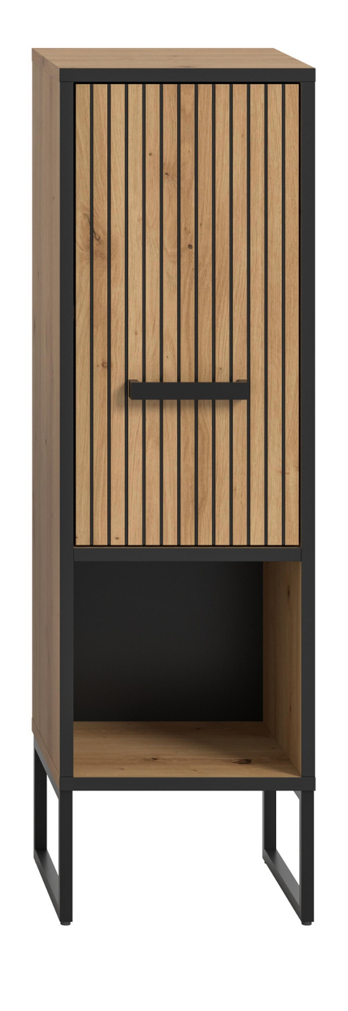 BADKOMMODE Eiche Artisan, schwarz 30 x 101 cm, Badezimmer Kommode mit Soft-Close - Schwarz/Eiche Artisan, Holzwerkstoff/Kunststoff (30/101/32cm) - Inn.Furn
