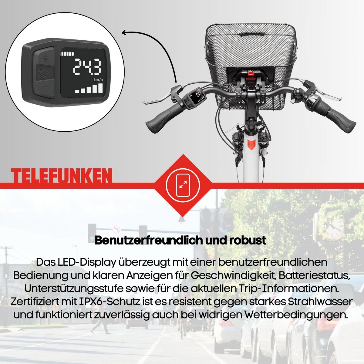 E-BIKE Cityrad Multitalent RC667 28 Zoll Elektrofahrrad 536,5 Wh Frontmotor 7-Gang-Kettenschaltung - Weiß, Metall (110cm) - Telefunken