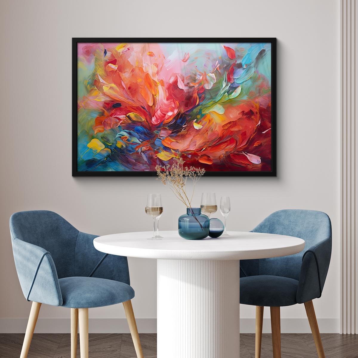 POSTER MIT RAHMENGERAHMTES BILD Ölgemälde - Kunst - Abstrakt - Farbenfroh 90x60 cm - Altrosa, Papier (90/60cm) - MuchoWow