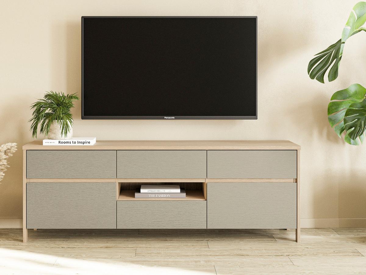 TV-LOWBOARD Salbei Grün, Eiche, TV Unterschrank skandinavisch 164 x 58 cm, Soft-Close - Salbeigrün/Eichefarben, Holzwerkstoff/Metall (164/58/39cm) - Furn.Design