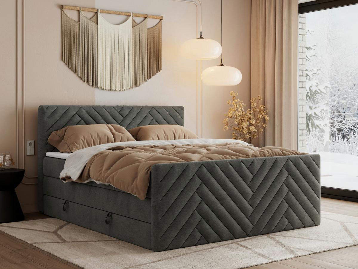 BOXSPRINGBETT PARIS KING DUO - 160/200 - Dunkelgrau Velvet - H3 - Dunkelgrau, Holz/Textil (160/200cm) - MKS