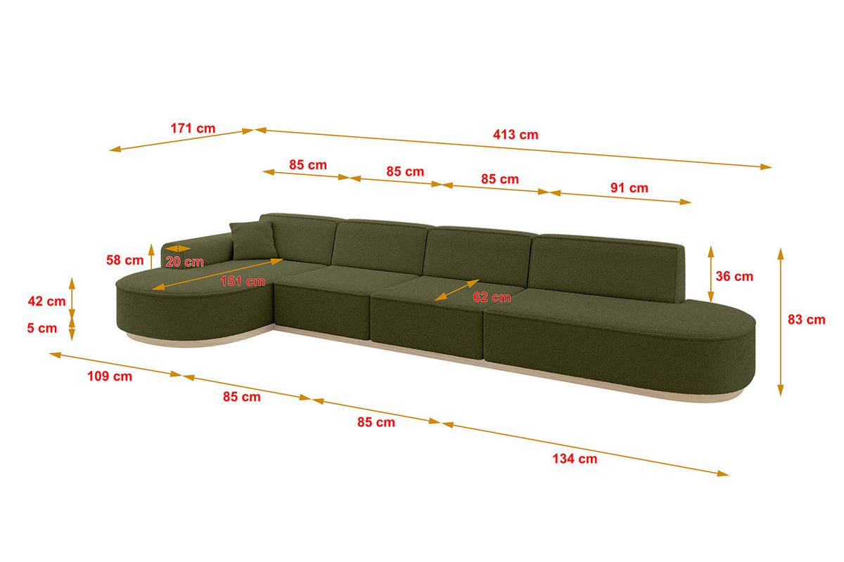 ECKSOFA Ottomane Links MARI-L3-v1 - 413x171x83 cm Grün Bouclé - Grün, Holzwerkstoff/Textil (413/171cm) - ALTDECOR
