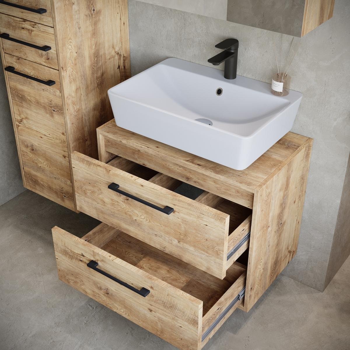 BADMÖBEL-SET Florence 3 Teile Kastanien Eiche - 60 x 35 x 51 cm - Eichefarben, Holz (60/51/35cm) - Badplaats