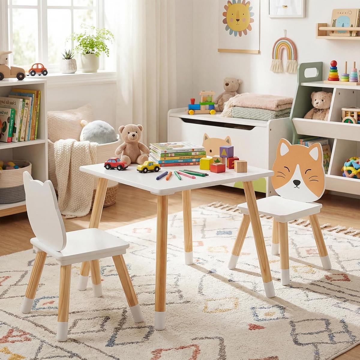 KINDERSITZGRUPPE Kiefernholzbeine weiß(3-tlg) - Weiß, Holzwerkstoff (50/44/50cm) - COSTWAY