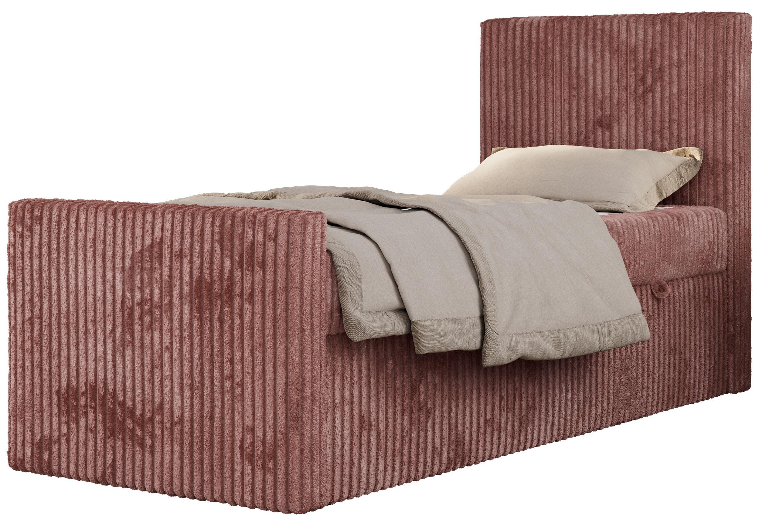JUGENDBETT TILIO DUO 90/200 - Rosa Cord - H3 - Rechts Seite - Pink, Textil (90/200cm) - MKS