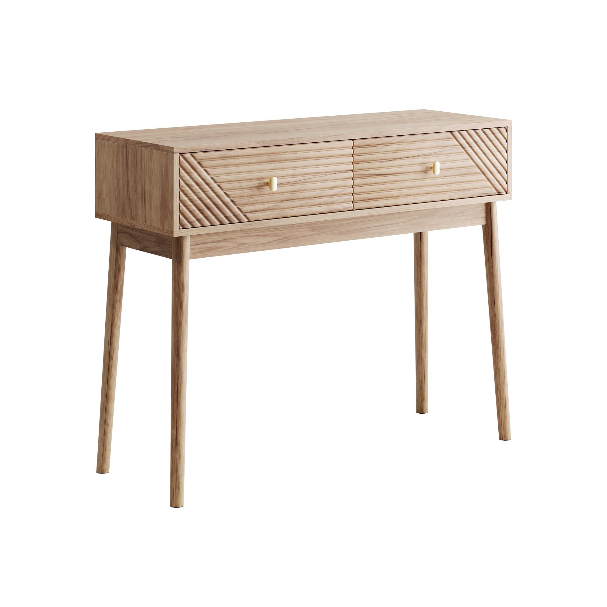 SCHMINKTISCH Moderner 100 cm Eiche Natur & Massivholz – Frisiertisch mit 2 Wellen-Schubladen im Mid-Century-Stil - Eichefarben, Holzwerkstoff (100/80/35cm) - Urban Meuble