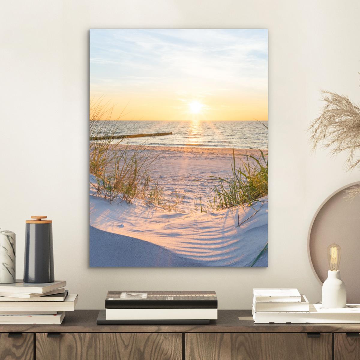METALLBILD Strand - Sonne - Düne - Gras - Sand - Horizont 30x40 cm - Hellblau, Metall (30/40cm) - MuchoWow