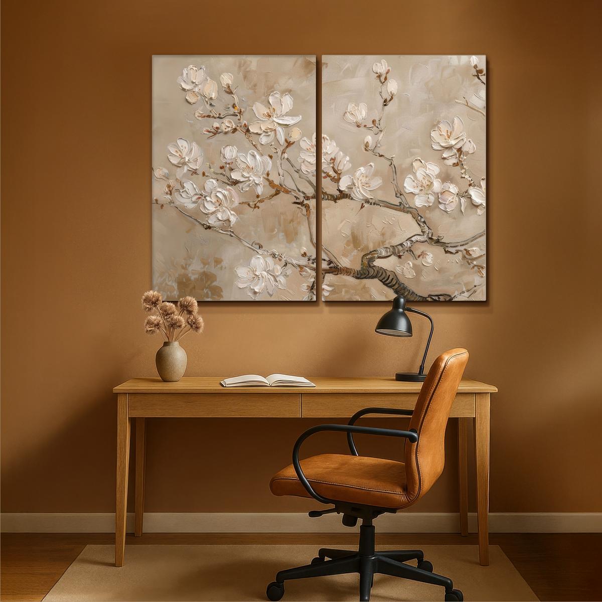 LEINWANDBILD 2er Set Beige - Blüte - Modern 160x120 cm - Beige, Textil (160/120cm) - MuchoWow