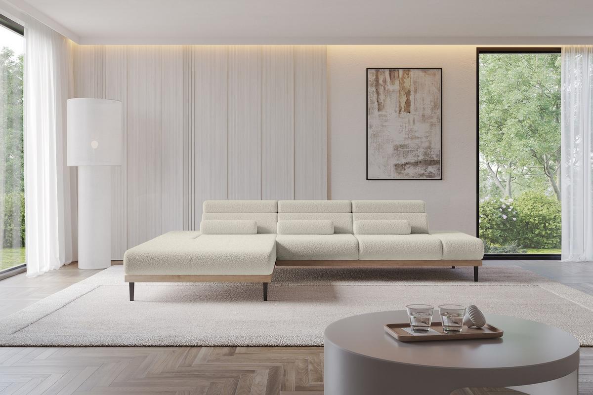 ELEKTRISCHES ECKSOFA Links MONA 316x205x85 Beige Bouclé - Greige/Beige, Holzwerkstoff/Textil (316/205cm) - ALTDECOR