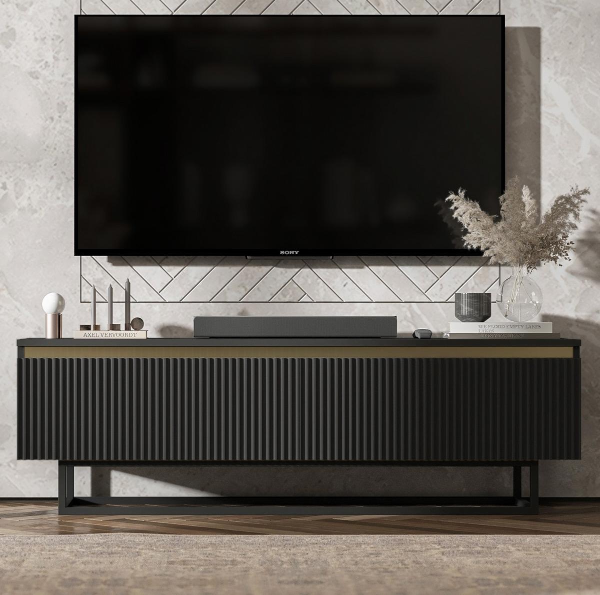 TV-SCHRANK Selene Schwarz Matt mit Metallrahmen 140 cm - Schwarz, Holzwerkstoff/Metall (140/44/35cm) - Meble Lindner