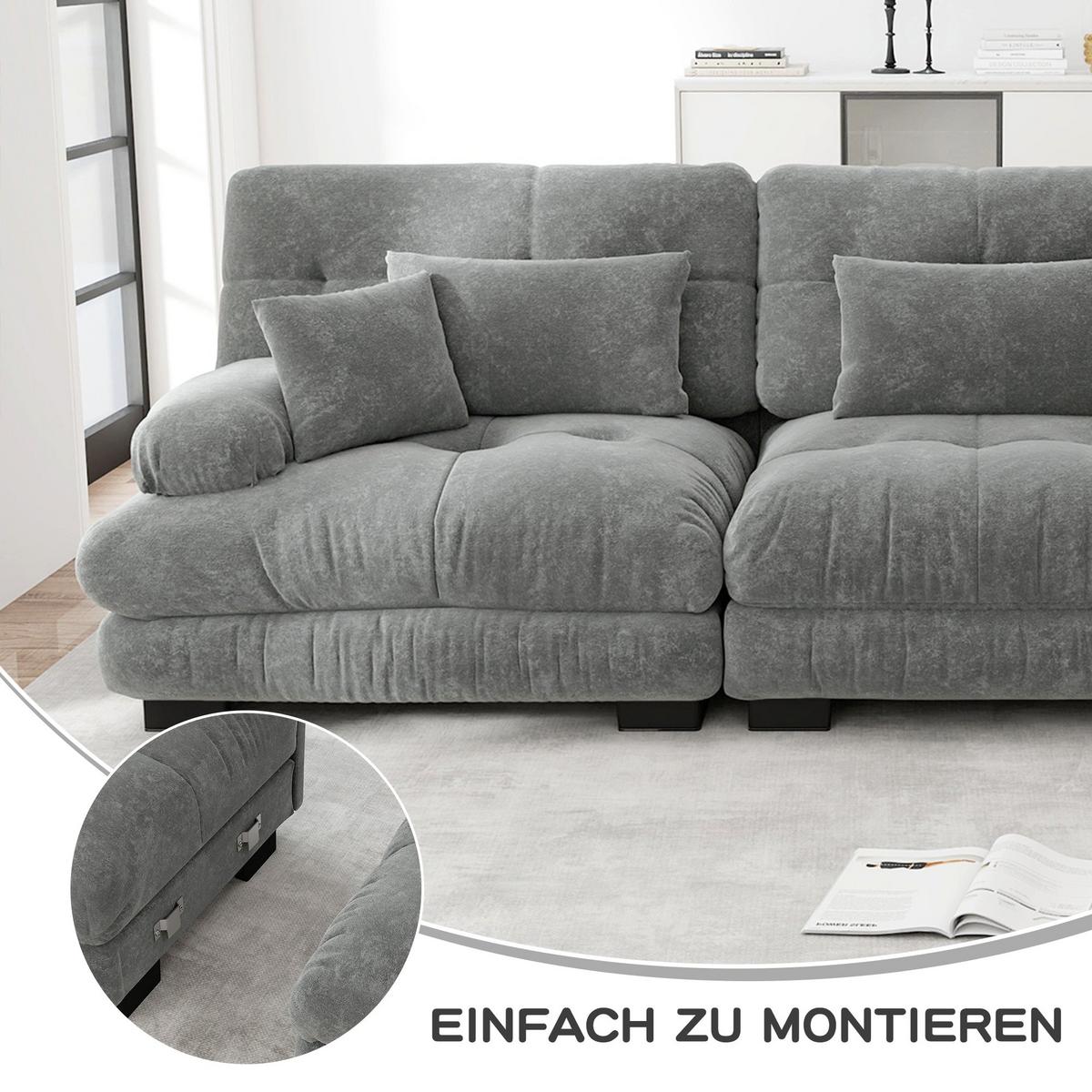 2-SITZER-SOFA aus chenille wolken-design & massivholzrahmen - Hellgrau, Textil (77/81/220cm) - Urban Meuble