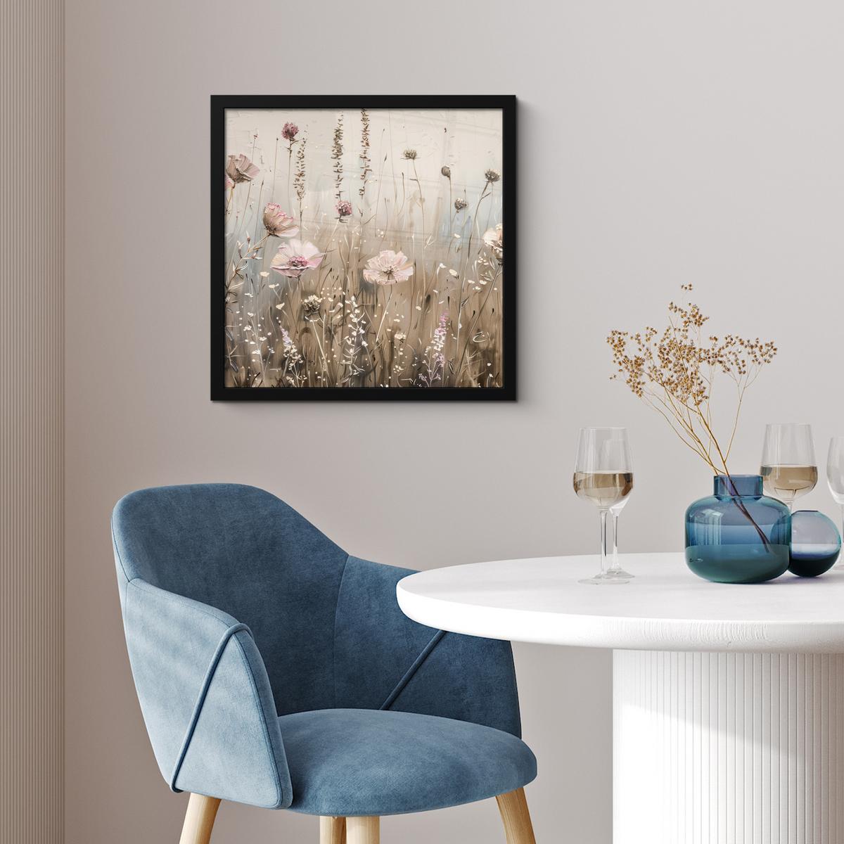 POSTER MIT RAHMENGERAHMTES BILD Blumen - Rosa - Modern - Beige 40x40 cm - Beige, Papier (40/40cm) - MuchoWow