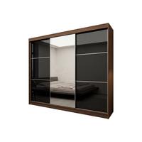 SCHWEBETÜRENSCHRANK VITALE 240/216/61 cm Modern Kleiderschrank 3-türig mit Spiegel Nussbaumfarben - Nussbaumfarben/Schwarz, Holzwerkstoff (240/216/61cm) - MASSENO