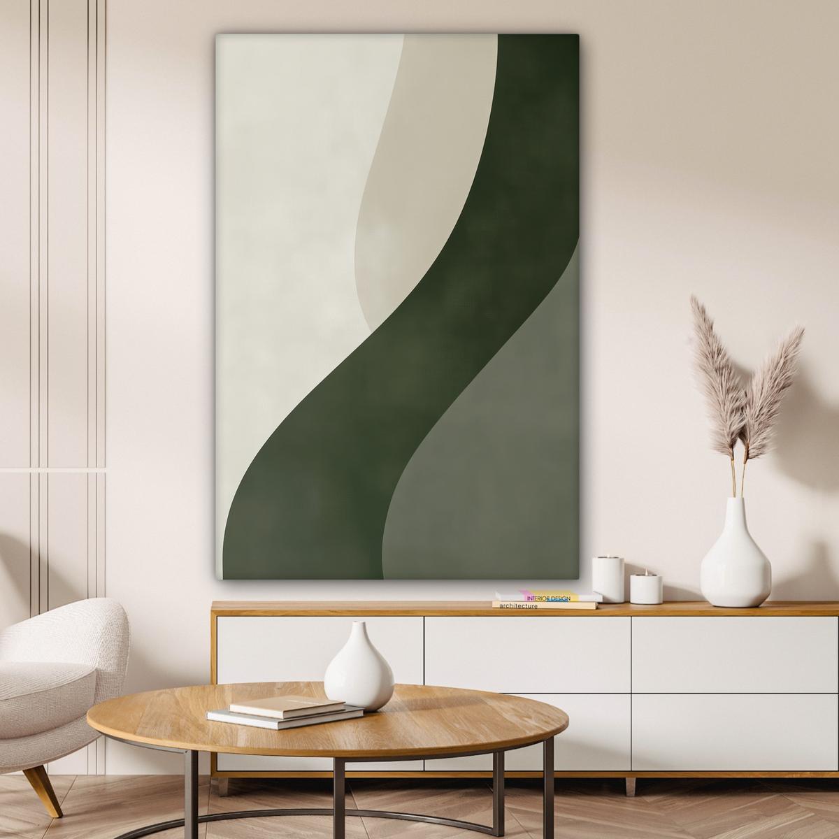 LEINWANDBILD Japandi - Grün - Abstrakt - Modern Deko XXL 80x120 cm - Salbeigrün, Textil (80/120cm) - MuchoWow