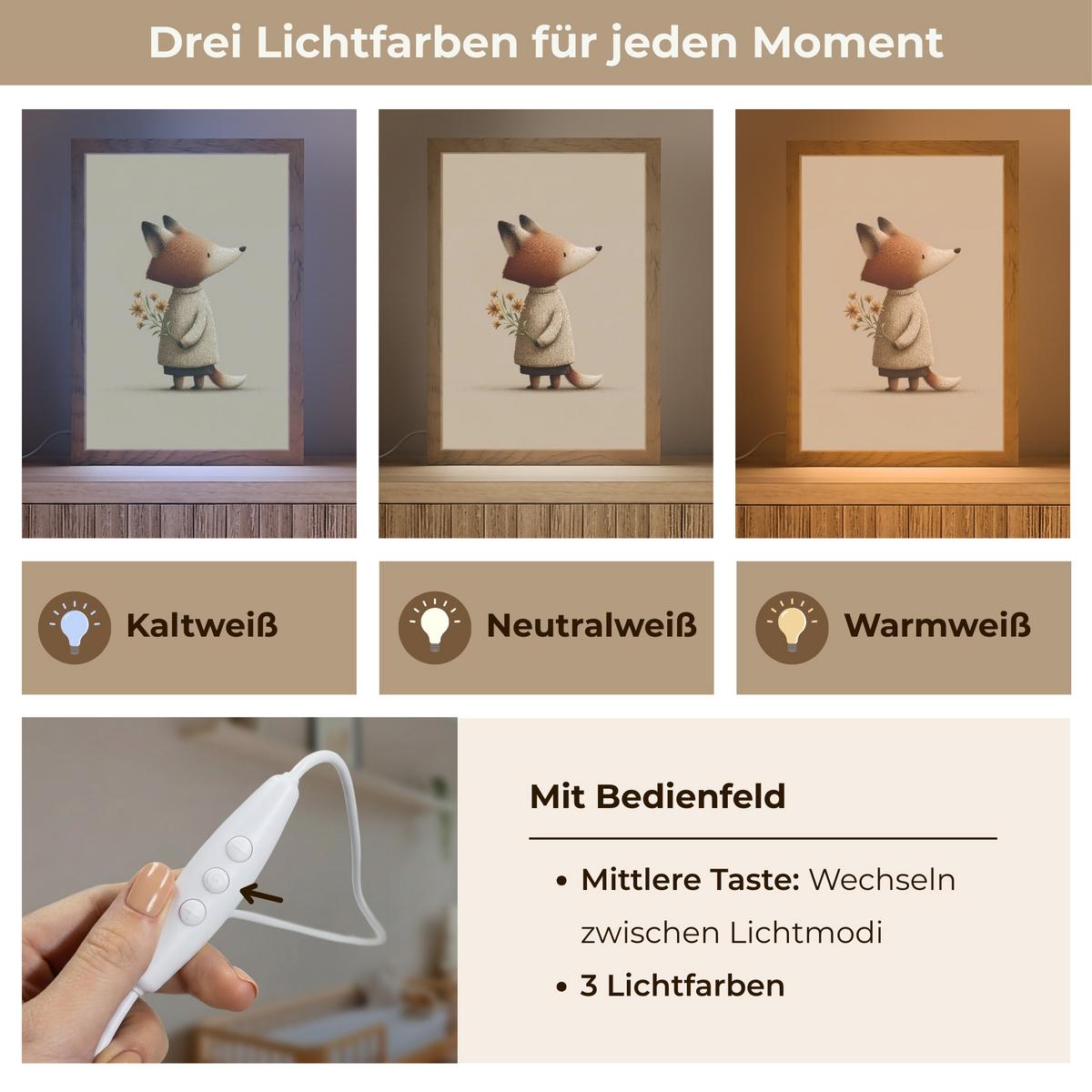 NACHTTISCHLAMPE Fuchs - Gelbe Blumen - Minimalistisch 20x30 cm - Taupe, Holzwerkstoff (8/20/30cm) - OnlyWow