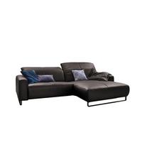 ECKSOFA YORK Grau Leder - Schwarz/Grau, Leder (284/180cm) - KAWOLA