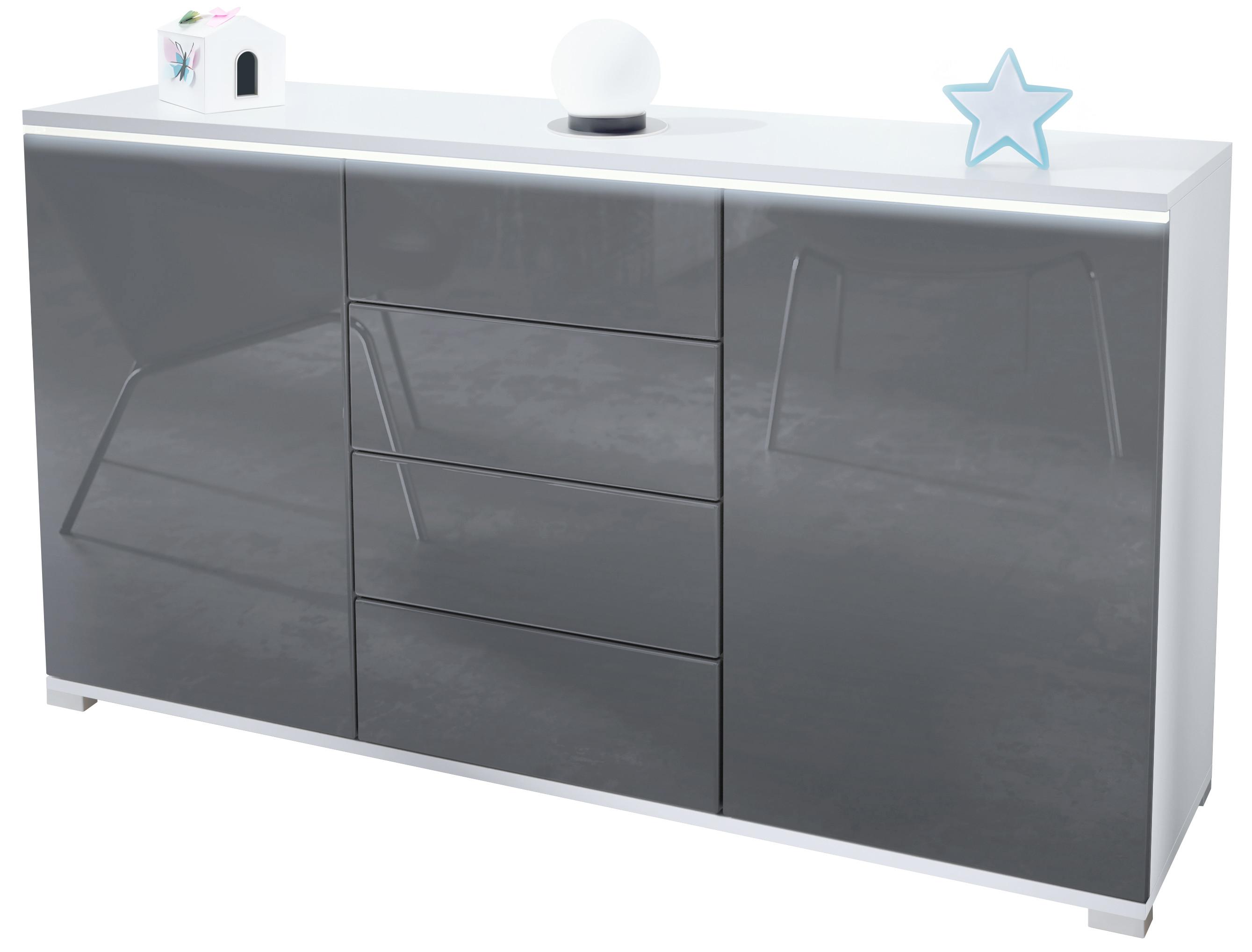SIDEBOARD Faro Grau Hochglanz - Grau, Holzwerkstoff (138.5/75.5/35cm) - Vladon