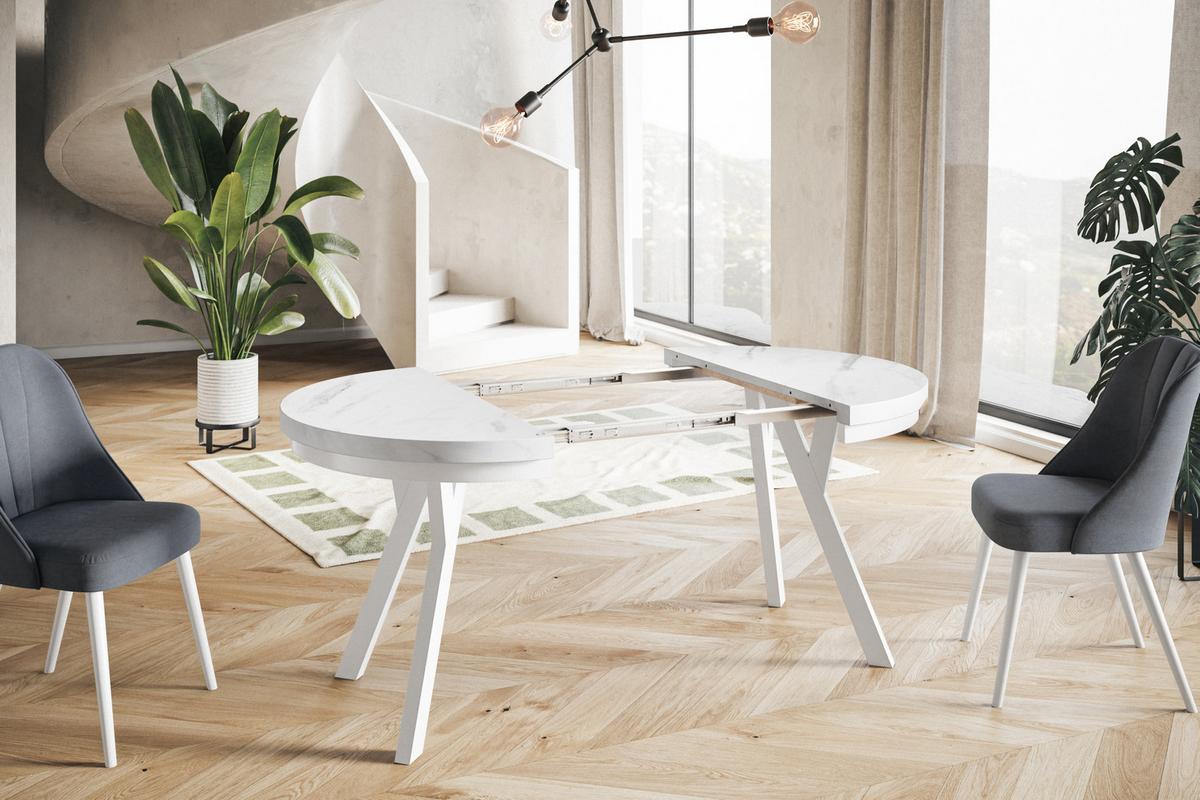 RUNDER Esstisch ausziehbar – Moderner Wohnzimmertisch und Küchentisch – Tisch mit Stabile Konstruktion, Durchmesser 120 cm - 220 cm - Farbe MARMUR - Hellgrau/Weiß, Holzwerkstoff (120/120/77cm) - Alpi-Möbel