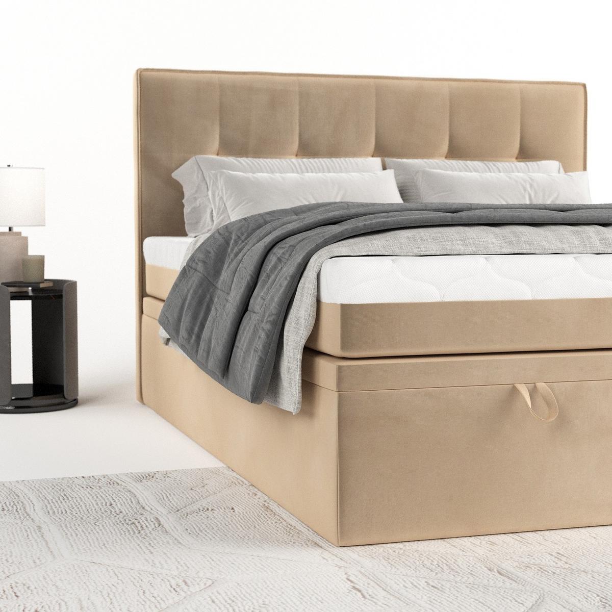 BOXBETT Arivo 140/200 cm Beige im Kronos Stoff - Beige/Schwarz, Holz/Holzwerkstoff (140/200cm) - AltaBeds