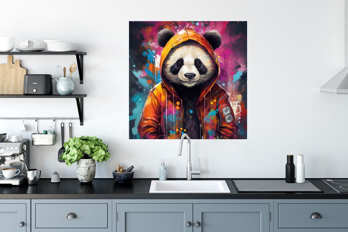 WANDTATTOO Panda - Jacke - Graffiti - Orange Wanddeko 50x50 cm - Orange, Kunststoff (50/50/0.1cm) - MuchoWow