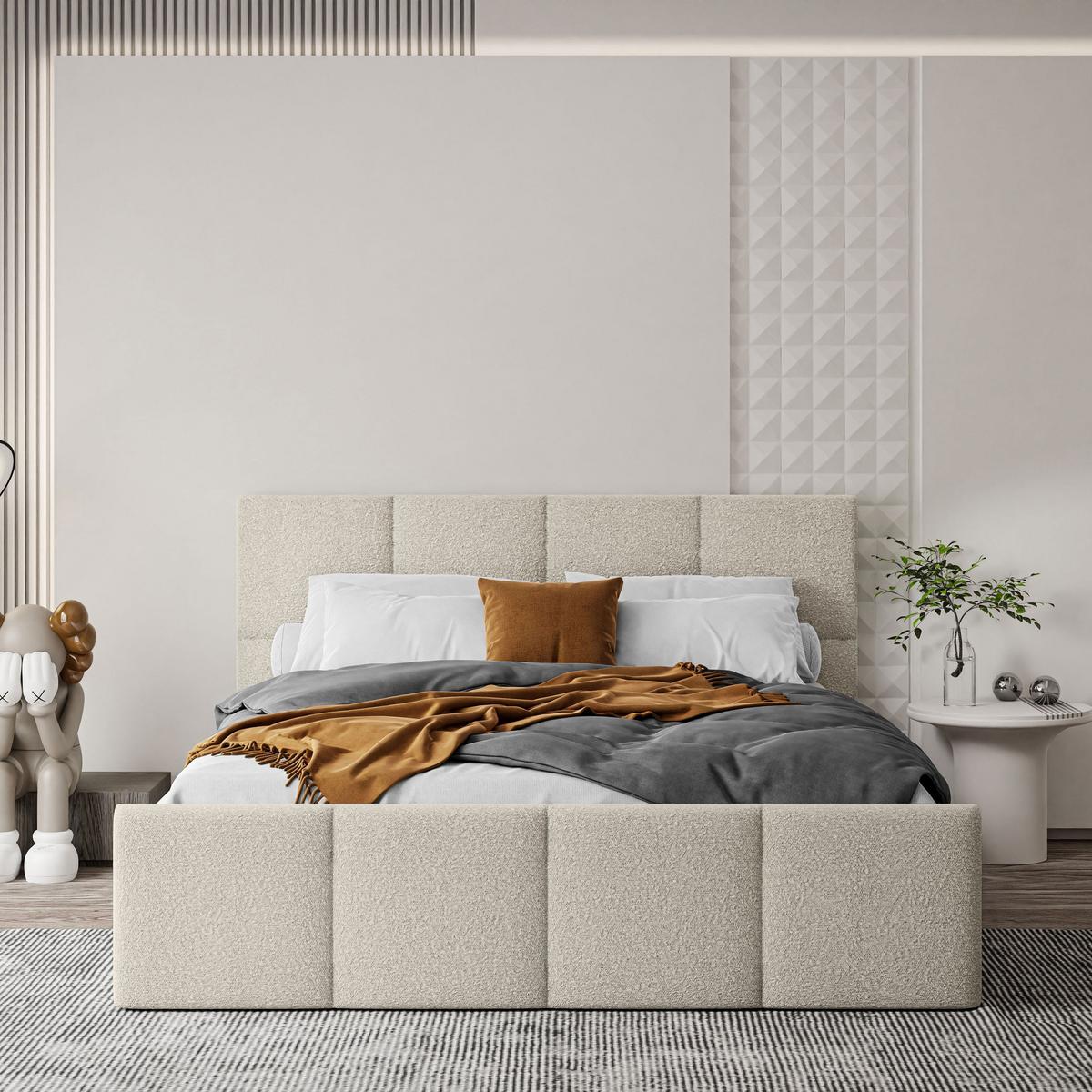 POLSTERBETT AVA 140x200 cm Ascot Pearl, 34 Holzlatten, Kopfteil 91 cm - Creme, Textil (140/200cm) - Lookway