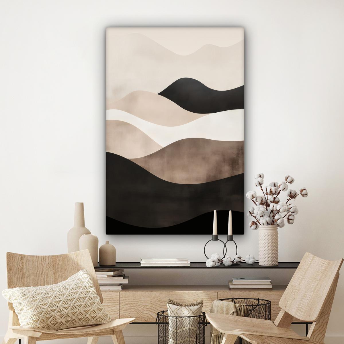 LEINWANDBILD Abstrakt - Landschaft - Wellen - Cremefarben Deko XXL 80x120 cm - Cappuccino, Textil (80/120cm) - MuchoWow