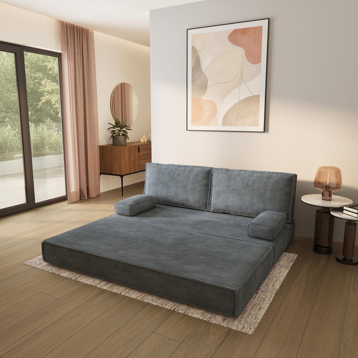 BETTSOFA SILAR aus Schaumstoff Kordstoff Grau Schlaffunktion - Grau, Textil (170/86/80cm) - MASSENO