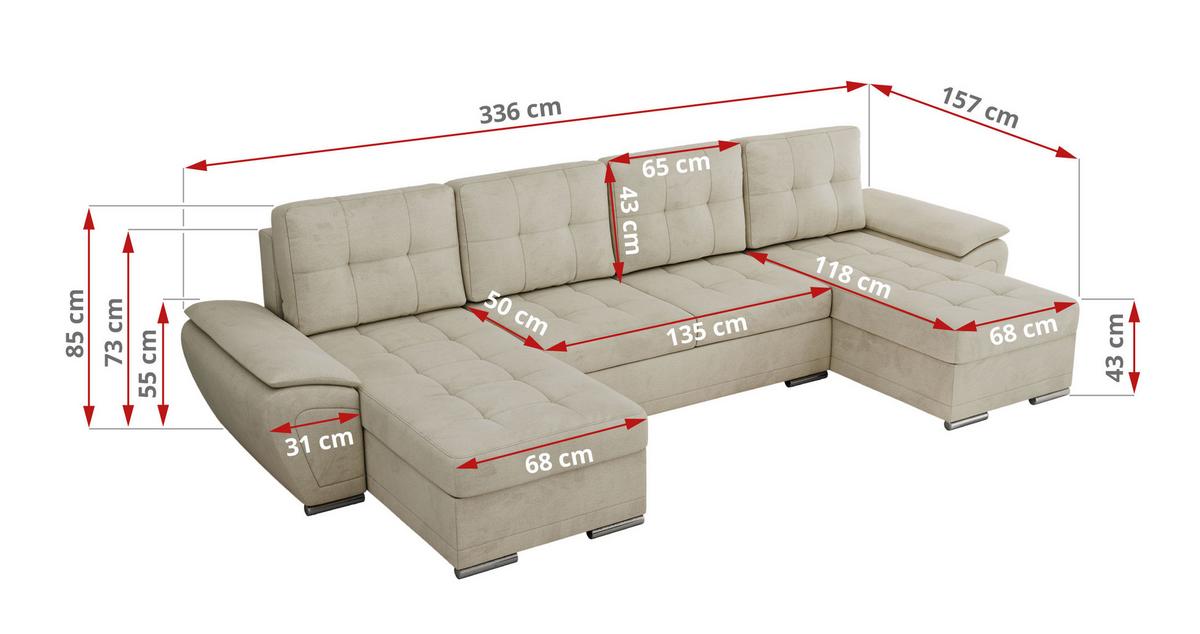 WOHNLANDSCHAFT UMBRIA U Beige Velvet - Beige/Grau, Textil/Metall (336/85/157cm) - MKS