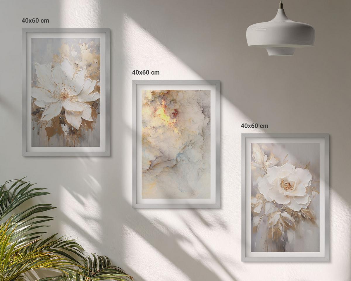 BILDER SET 3er Set - 40x60 cm Silberner Rahmen - Blumen heller abstrakter Hintergrund - Silberfarben, Kunststoff (40/60cm) - TULUP