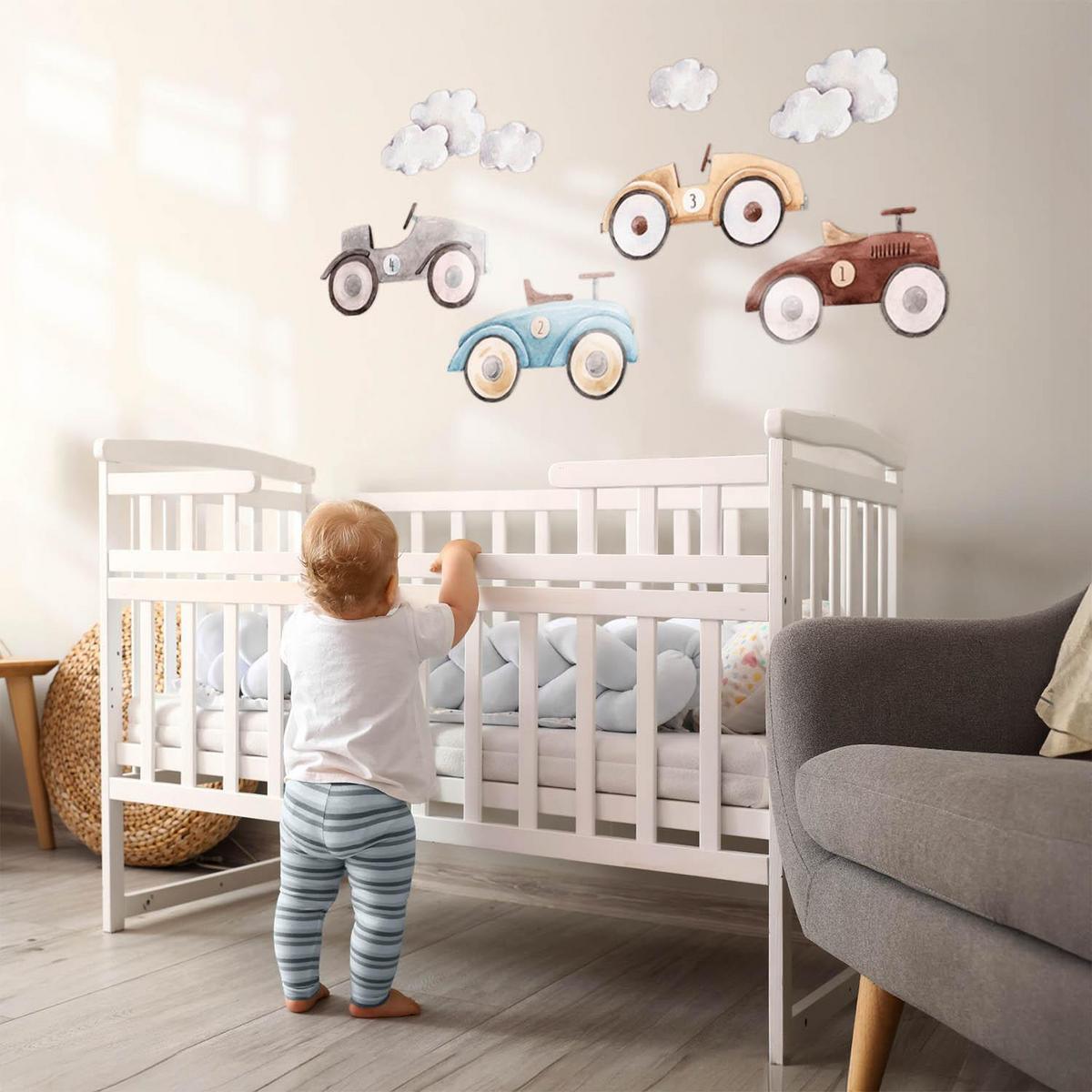 WANDAUFKLEBER 130x204cm - Pastellfarbene Autos - Multicolor, Kunststoff (130/204/0.1cm) - Wallfluent