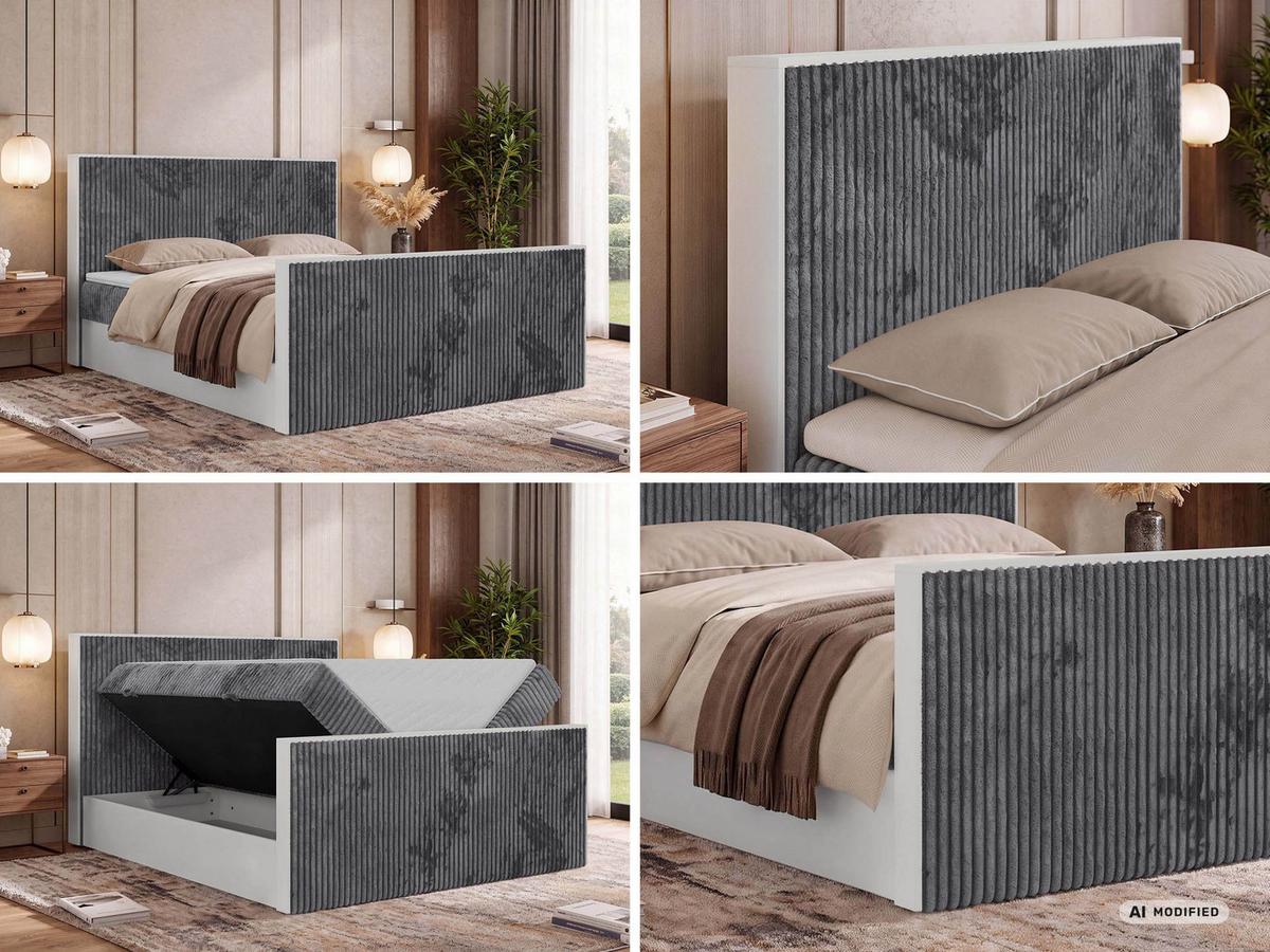 BOXBETT TRAVIT DUO 140/200 - Grau Cord - Topper Visco - H4 - Schwarz/Grau, Kunststoff/Textil (140/200cm) - MKS
