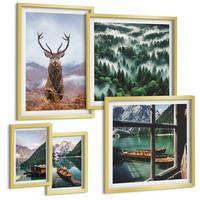 BILDER SET 5er Set - 50x50 cm & 20x30 cm & 40x60 cm Goldrahmen - Nebel auf dem Bergsee, Bootsfahrten, Nebel - Goldfarben, Kunststoff (40/60cm) - TULUP