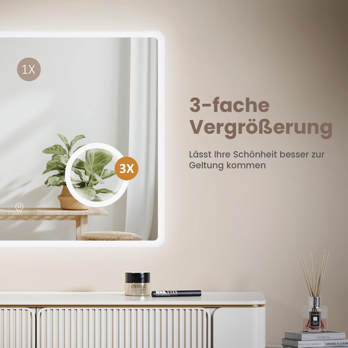 BADSPIEGEL mit Beleuchtung mit Integriertem Schminkspiegel 100/60/3,5 cm - Transparent, Glas (100/60/3.5cm) - EMKE