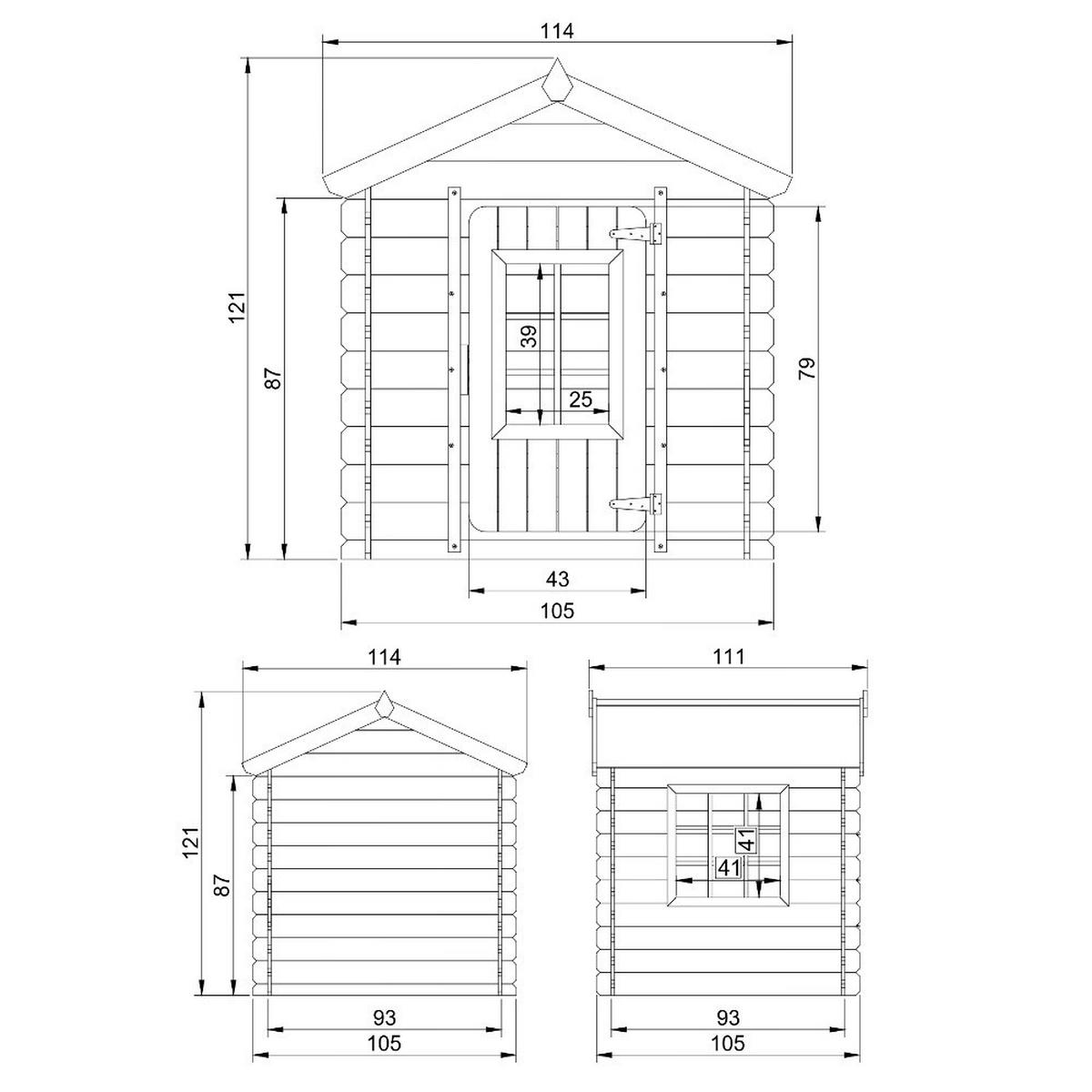 KINDERSPIELHAUS aus Holz - 111x113xH121 cm/0.9 m2 - M570Z-1 - Beige, Holz (114/121/111cm) - Timbela