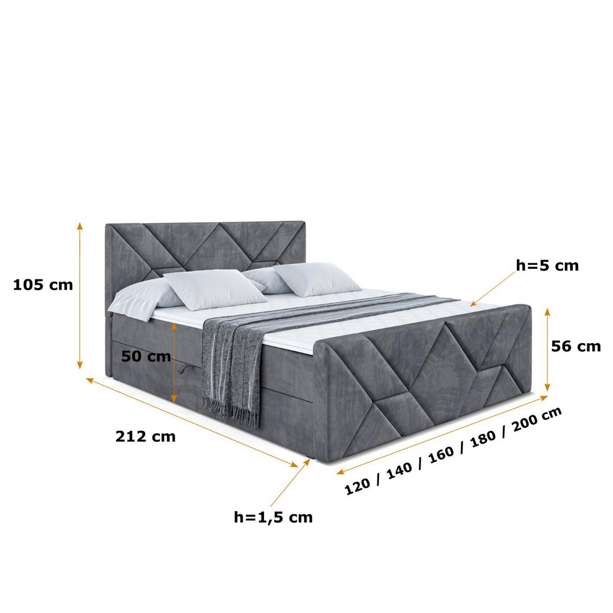 BOXBETT BARWA-Z - 140x200 cm - H3 - Dunkelgrau - Dunkelgrau, Holzwerkstoff (140/200cm) - ALTDECOR