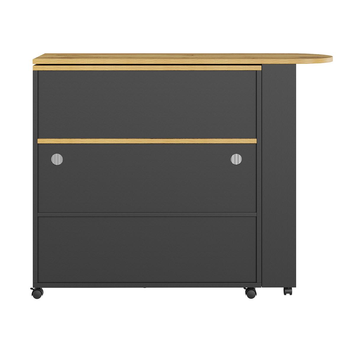 BARTISCH ausziehbar mit led & rollen - Schwarz, Holzwerkstoff (39/138/105cm) - Urban Meuble