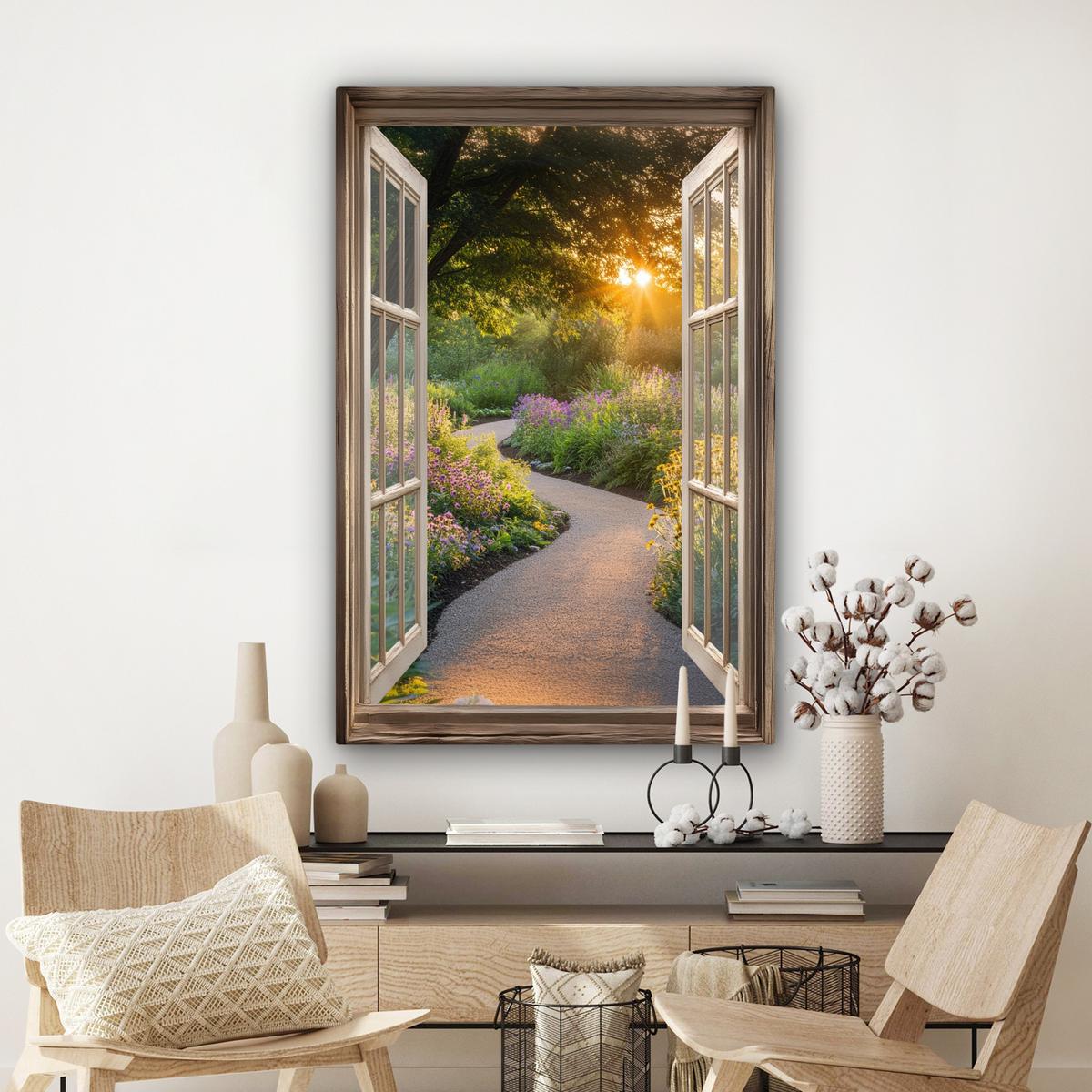 LEINWANDBILD Aussicht - Blumen - Natur - Sonne - Weg Deko XXL 80x120 cm - Hellgelb, Textil (80/120cm) - MuchoWow