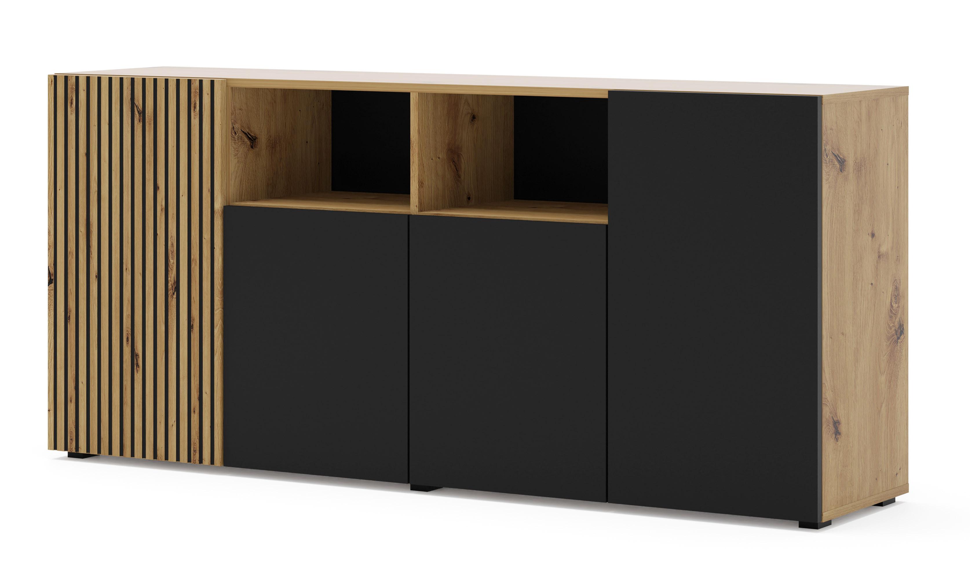 KOMMODE Artisan Eiche, Schwarz 180/82/42 - Schwarz, Holzwerkstoff (180/82/42cm) - RAUMHIRSCH FURNITURE