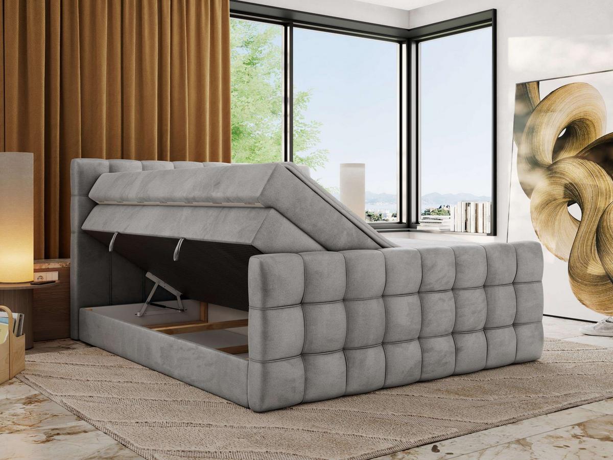 BOXSPRINGBETT ALTIVO KING DUO 120/200 - Hellgrau Velvet - H3 - Hellgrau, Textil (120/200cm) - MKS