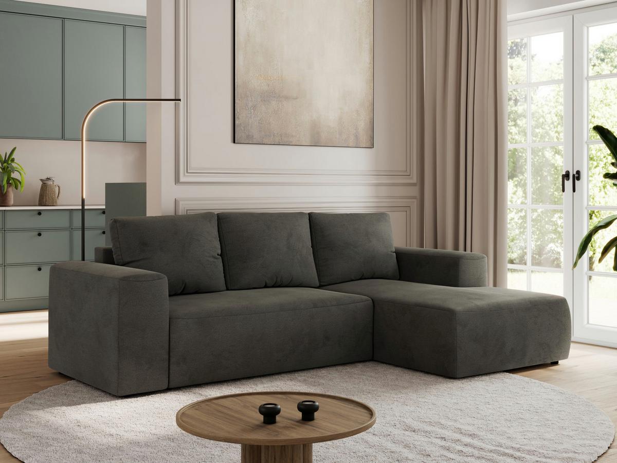 ECKSOFA TRENTINO L Dunkelgrau Velvet - Rechts - Dunkelgrau/Schwarz, Kunststoff/Textil (164/266cm) - MKS