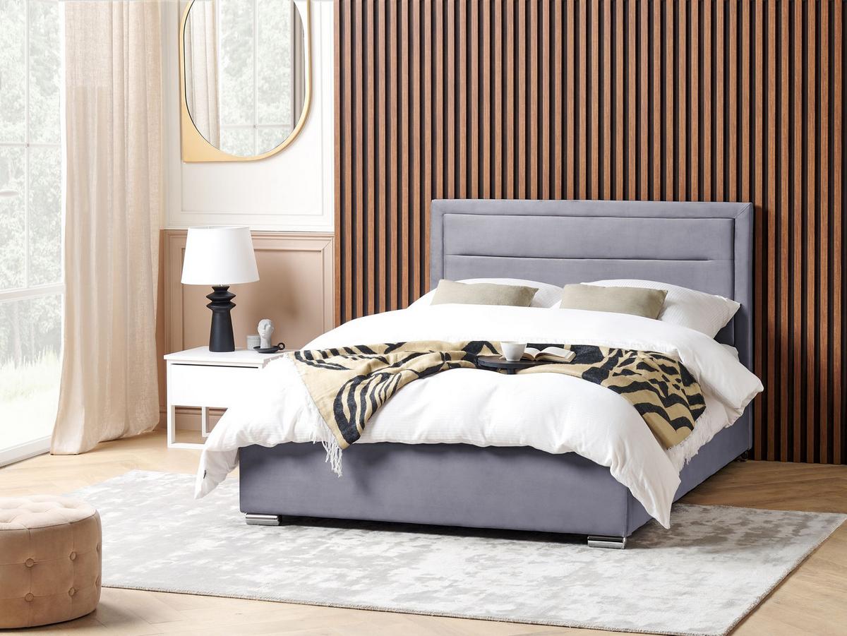 BETT mit Stauraum 140/200 cm Samtstoff Dunkelgrau Rouen - Dunkelgrau, Textil (140/200cm) - Beliani