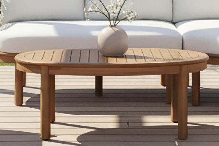 Tisch Echtholz Vollholz massiv Akazie Lacklaminat pulverbeschichtet Walnussfarben wetterfest