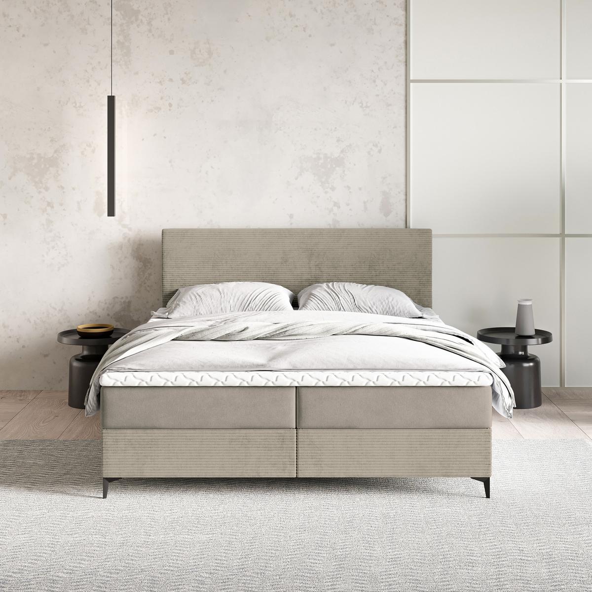 BOXBETT TORREL 180x200 cm mit Matratze und Topper - Beige - Beige, Holz (180/200cm) - MASSENO
