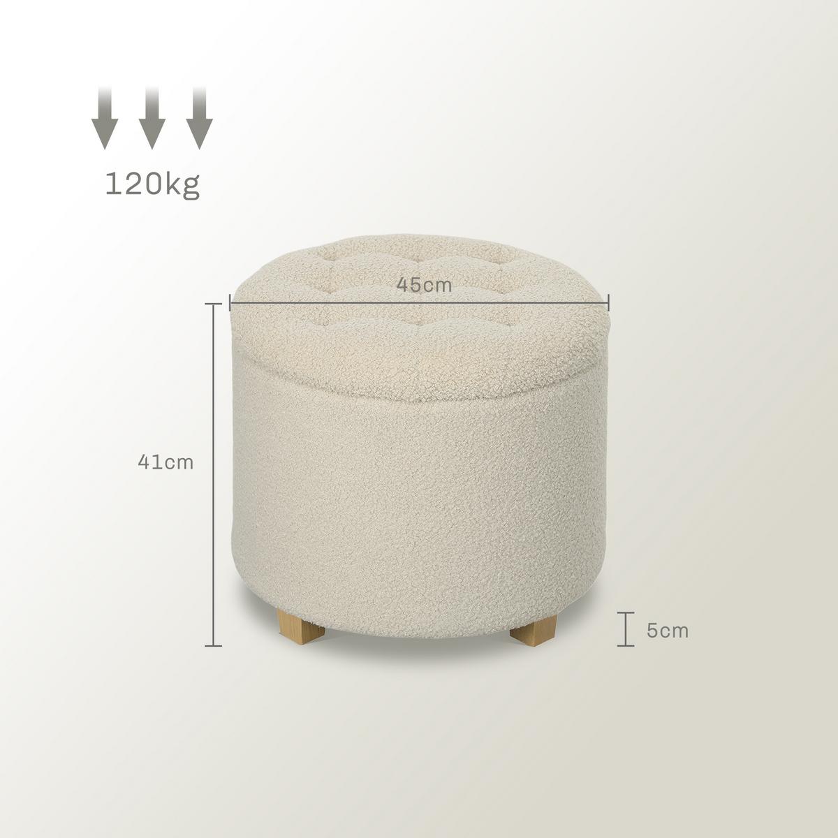 HOCKER, Holzrahmen Ø45 x 41 cm Cremeweiß - Weiß, Kunststoff (45/41/45cm) - HOMCOM